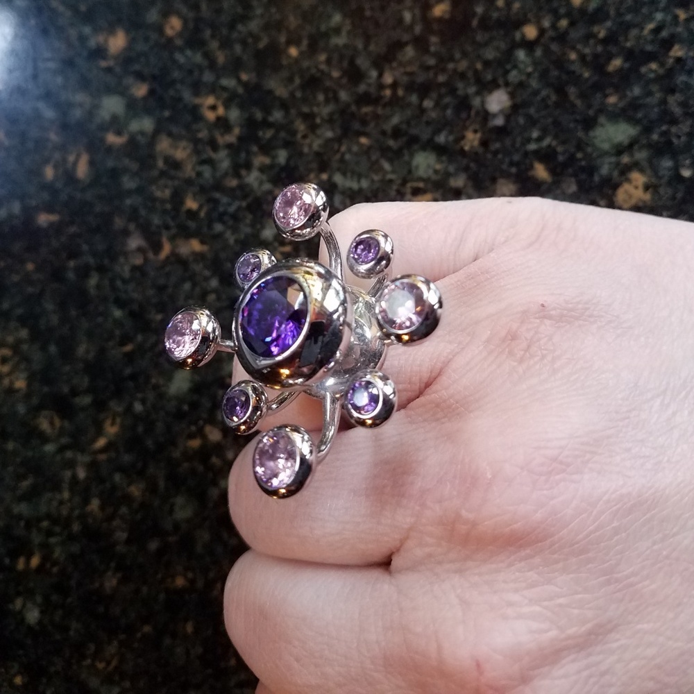 Italian Mod Chrome Crystal Starburst Cocktail Ring